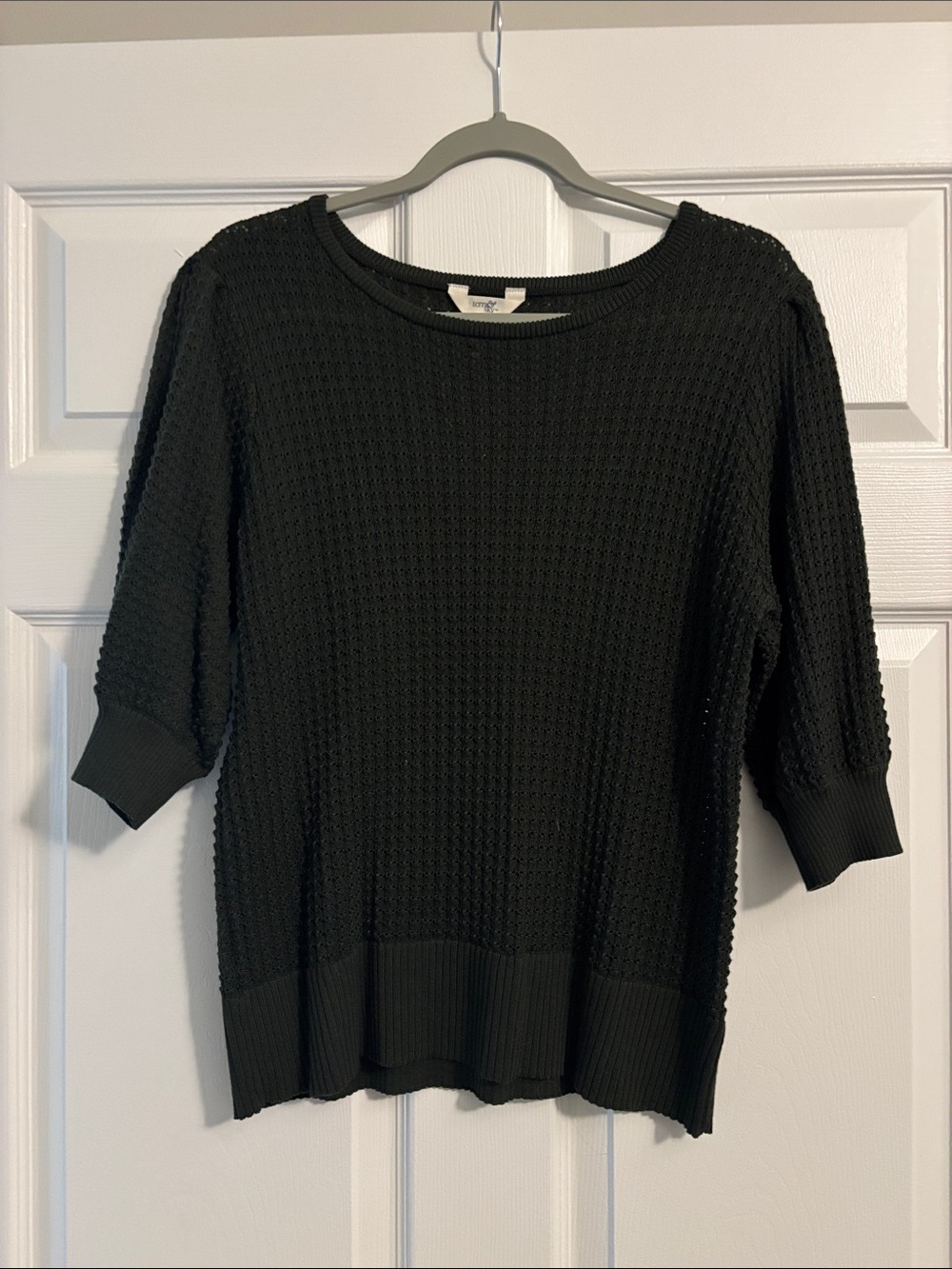 Dark Green Textured Knit Women's Sweater - Classic Crewneck